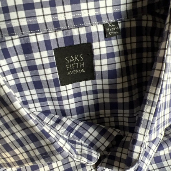 Saks Fifth Avenue Men’s Blue/white Plaid Longsleeve Button Up Size XL - Picture 3 of 10